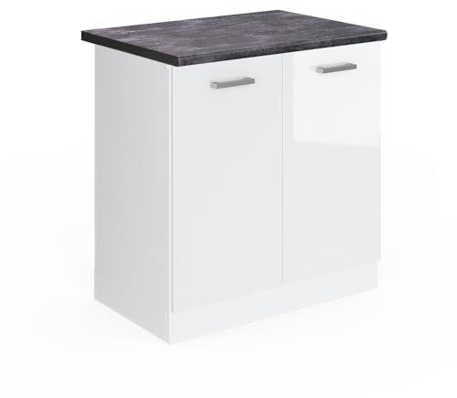 Vicco Spülenunterschrank R-Line, Weiß Hochglanz/Weiß, 80 cm, AP Anthrazit