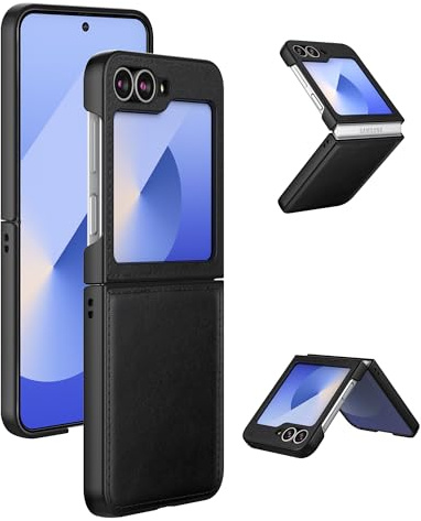 Cresee Coque pour Samsung Galaxy Z Flip 7 FE/Z Flip 6, Housse Cuir PU + PC Rigide Étui Coque de Protection Mince pour Galaxy Z Flip7 FE/Z Flip6, Noir