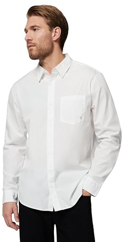 Calvin Klein Uomo Maglietta Maniche Lunghe Poplin Classic in Cotone, Bianco (Brilliant White), L