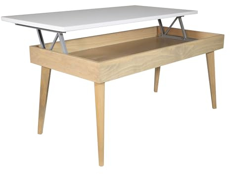 LoMasCasa - Sofatisch Holztisch Couchtisch mit Schublade, Modell Karol 6, Holz-Finish, Eiche und Weiß, Massivholz Kiefernholz, 100 x 50 x 47 cm