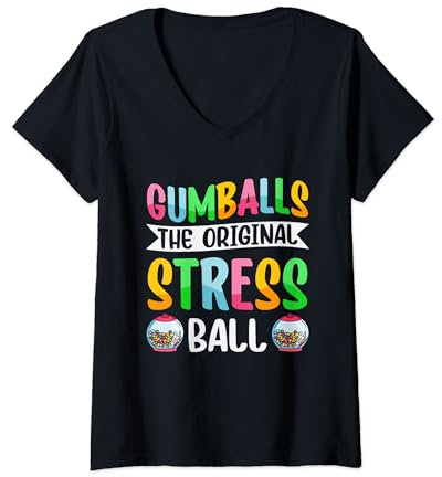 Femme Distributeur automatique de bonbons Gumballs Original Stress T-Shirt avec Col en V