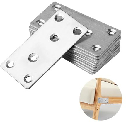 10pcs Mending Plates, Straight Flat Brackets for Wood, 80 x 40 x 2 mm | Perforated Joining Plates, Stainless Steel Metal Brace Brackets for Wood Furniture Fixing Repair Connector