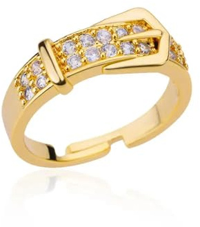 Hasdnker Ring Ringe Damen Bijouterie Herren Gürtelringe Für Frauen Zirkon Verstellbarer Gürtel Fingerring Femme Geometrische Hochzeit Ästhetischer Schmuck Größenverstellbar Goldfarbe