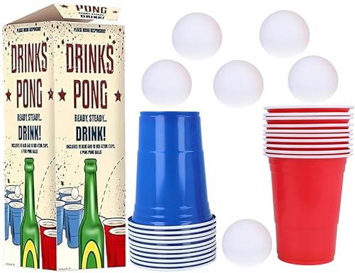 TaranNova 24-Piece Beer Pong Set - Includes 16oz Red & Blue Plastic Cups, Ping Pong Balls - Fun Drinking Game for Adults, Parties, Birthdays, Students - Perfect for Tournaments & Social Events