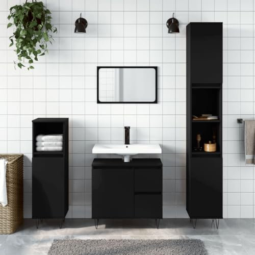 Somanki Badschrank Schwarz 65x33x60 cm Holzwerkstoff Bad Kommode, Badezimmer Möbel, Badzimmer Schrank, Aufbewahrungsschrank, Bad Schrank - 831605