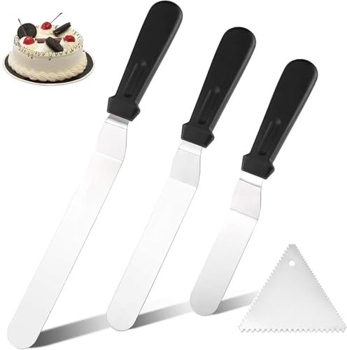 AHEJIOO Winkelpalette Torte 3er Set, Tortenpalette Edelstahl Back Zubehör, Torten Spatel für Tortendekoration, Streichmesser 15/20/25 cm Klinge