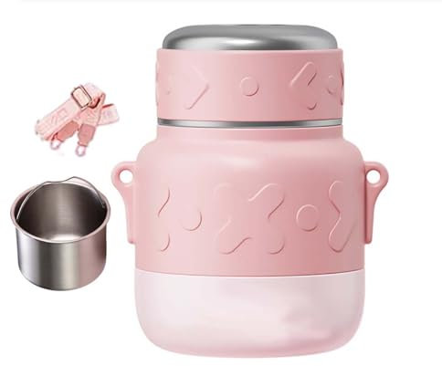 GRFELI Insulated Food Containers,800ML Stainless Steel Vacuum Double-Walled Lunch Box, Keeps Cold or Hot Multi- Purpose Flask (Pink)