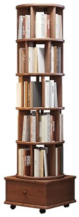 GLigeT Bücherregal Drehbares Bücherregal, 360-Grad-Bücherregal, Aufbewahrungsregal for Haushaltsbücher, bewegliches Bodenregal aus Massivholz Bücherturm