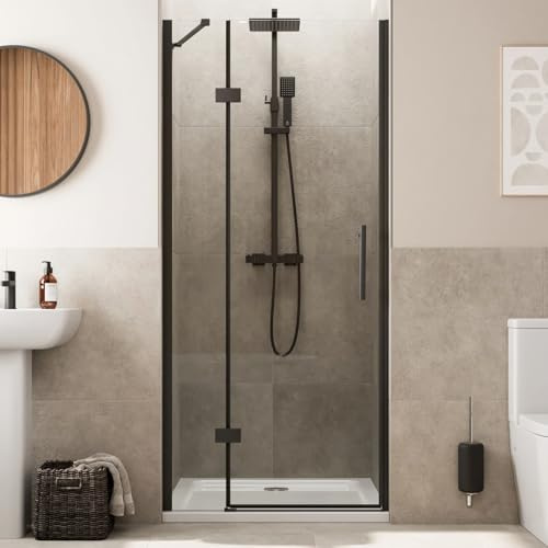 Baystone® 900mm Frameless Hinged Shower Door Enclosure 8mm Toughened Safety Glass Reversible Cubicle Doors for Showers, Black