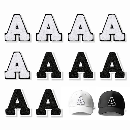 JSRQT Patches zum Aufbügeln Buchstabe A, 10 Stück Schwarz Weißes Alphabet zum Aufnähen Stickapplikation 7 cm, Selbstklebender Buchstaben Stickflicken Dekorieren für Kleidung, Hüte, Taschen, Jeans