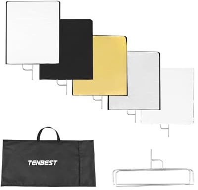 TENBEST Photography Light Reflector Flag Kit, 24x30 inches/60x75cm, 4-in-1 Gold/Silver/Black/White Diffuser and Translucent Diffuser, Foldable Stainless Steel Frame