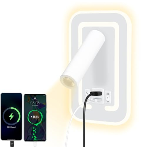 HUIZHOU Lámpara de lectura tipo de pared 3W + 9w lámpara de lectura led, puerto de carga usb, lámpara de cabecera giratoria 3000k, adecuada para dormitorios, escaleras, pasillos (rectangular Blanco)