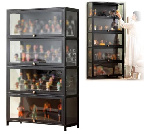 MDDKOP 5 Schicht Sammlervitrine, glasvitrine stehend, Acryl-Sammlungsvitrine, Kuriositätenschränke mit Glastüren Vitrine für Miniaturmodelle von Autos, Figur, Modellbau(Schwarz,60x33x140cm)