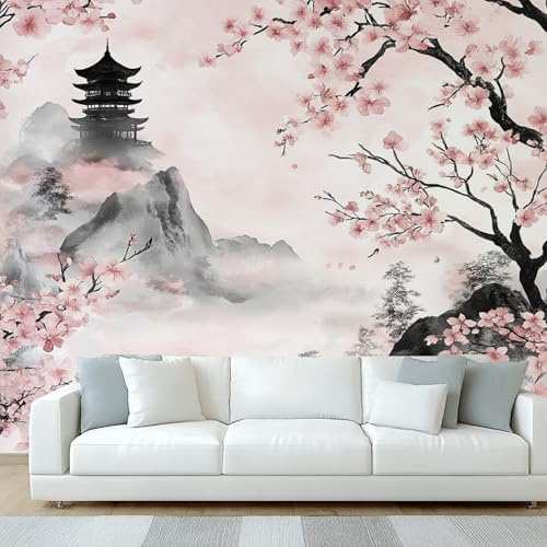 NOGAWA Papier Peint Fleur de Cerisier Japonais, Papier Peint Motif Style Asiatique, Panoramique Décoration Murale Pour Salon, Chambre, Tapisserie Murales Intissé, Wallpaper Mural 200x140cm