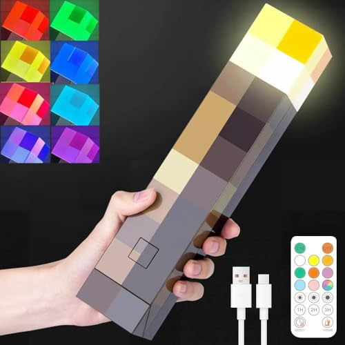 SKIKHN Craft Lampe torche LED Mcers de 11 pouces, 8 couleurs et effet flamme, luminosité réglable et rechargeable par USB, lampe murale LED pour chambre d'enfant, salon, salle de jeux
