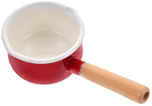 SOLUSTRE Nonstick Enamel Saucepan with Wooden Handle Rust Resistant Milk Pot for Cooking Milk and Soup