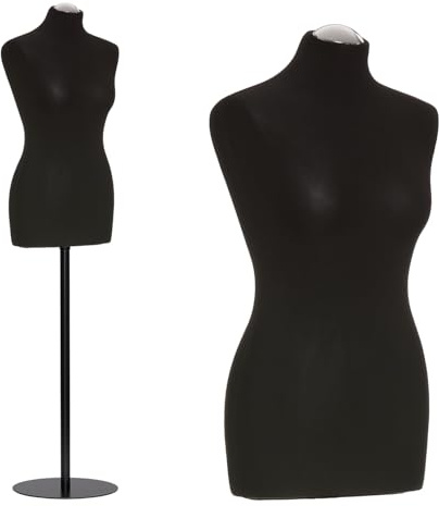DummyDoll Schneiderpuppe weiblich Größe 32/34, Überzug schwarz, Fuß Metallteller schwarz + Kappe