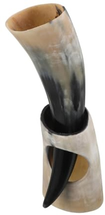 Alipis Taza de de Buey Natural con Soporte Vikingo Vaso Grande para Beber Hidromiel Cerveza y Vino Decoración Rústica para Hogar y Fiesta