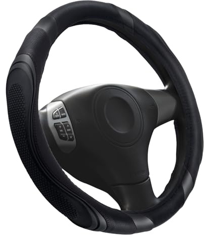 Lenkradbezug Auto, Leder Lenkradabdeckung, Atmungsaktiver Rutschfester Lenkradhüllen, Universell 36-38 cm Auto Lenkrad Schutzhülle, Lenkradbezug für Die Meisten Fahrzeuge (Schwarz)