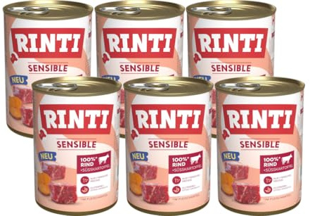 Rinti Sensible Rind & Süßkartoffel 6 x 400g | Hochwertiges Nassfutter für empfindliche Hunde | Getreidefrei, glutenfrei, ohne Soja | Nur eine tierische Proteinquelle