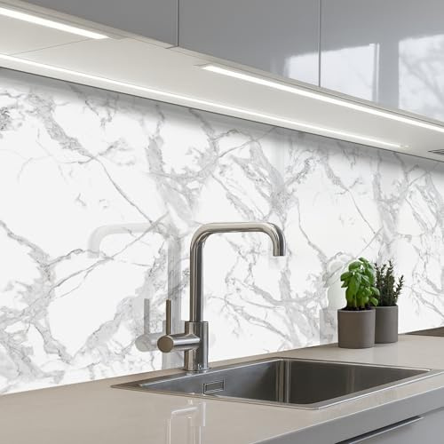 KitchenYeah© Spritzschutz Küche Küchen Rückwand Küchendeko Wand Wandschutz | 80x150 cm - Selbstklebend Backsplash Kitchen Peel And Stick Marmor - Rein - Grau - Adern