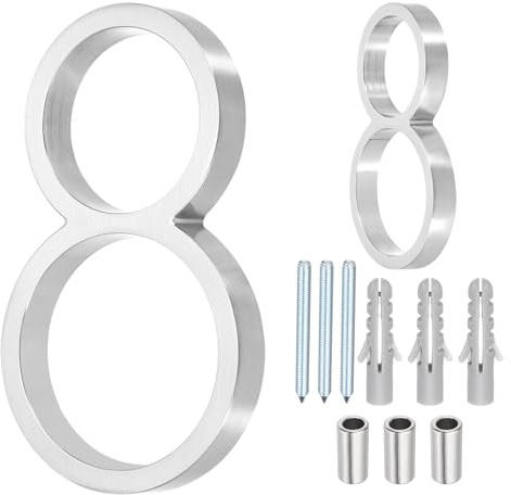 sourcing map Floating House Numbers, 5 Inch Solid Zinc Alloy Modern Address Number for Outside with Nails Kit for Home Street Office Mailbox Sign(Number 8, Silver)