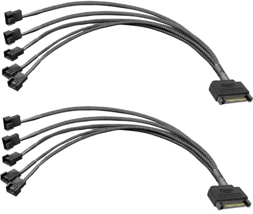 Gebildet 3 pines o 4 pines (conector PWM) a 15 pines SATA Computer Cooler Cooling Fan Cable de Alimentación Cable,SATA a 5 vías 3pines/4pines PMW 12V PC Case Fan Cable Adaptador de Corriente(2 piezas)