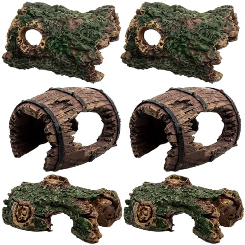 PjuQow 6 Stück Harz Aquarium Deko Höhle Garnelen Versteck Aquarium Terrarium Zubehör, Versteck mit Natürlichem Design, für Fische und Garnelen Reptilienversteck Oder Betta Fisch Schwimmhabitat
