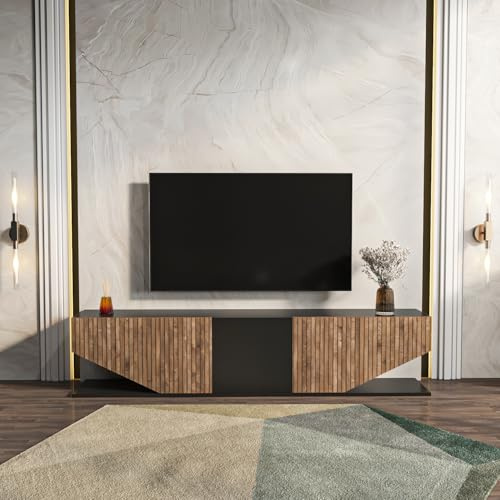 DECOROTIKA Meuble TV 180 cm Noir Effet Alina – Support TV Moderne avec Rangement