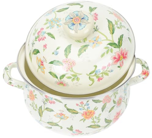 Cabilock Enamel Soup Pot Vintage Design for Kitchen Cooking for Home Stew Pot Use Made of Material for Preparing Soup and Milk Dishes Suitable for Gas and Electric Stoves