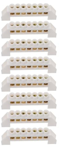 Healeved 8Pcs Copper Electrical Ground Bar with 7-Position Screw Terminal Block, Blue Copper Bus Bar for Wire Grounding and Conductor Connection in Electrical Distribution Boxes