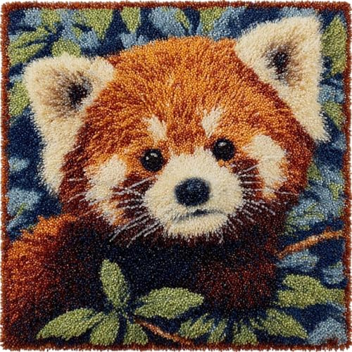 ZUHK Latch Hook Pillow Kit 43x43cm- Pre-Printed Animal Pattern, DIY Craft for Adults and Beginners,fit for Home Sofa Decoration (Red Panda)