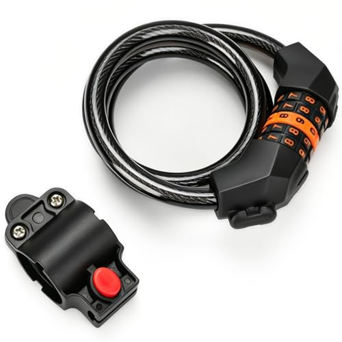 Cozary Antivol Velo, Antivol Trotinette Electrique avec 5 Chiffres Intelligente Code, Longueur du Cadenas 120 cm - Diamètre du Câble en Acier 12 mm, pour Vélo, Scooter, Moto, Portail Vélo, Noir