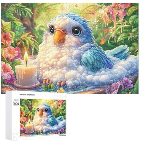 Blauer Vogel im Schaumbad im Freien 1000 Stücke Puzzles Alle Altersgruppen Schwer Spielabend Kreativ DIY Heimdekoration Romantisch Impossible 1000 PCS