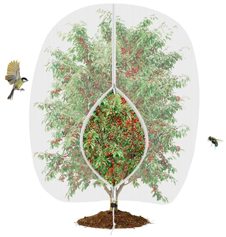 Dreamtop 2.4 X 2.4M Fruit Tree Netting Bird Protection - Garden Netting Mesh with Zipper and Drawstring for Blueberry Vegetable Cherry Strawberry (240x240cm(7.9ft*7.9ft))
