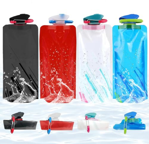 Ferizzia 4 Pièces Flasque Running avec Robinet, 700ml Gourde Pliable | Portable, Réutilisable, Étanche, Bouteille d'eau Pliable, Sans BPA, Gourde Souple d'Eau pour Sport, Vélo, Travail