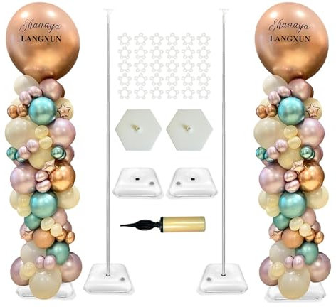 LANGXUN 2m Regolabile in altezza Riutilizzabile in metallo Retrattile Balloon Stand Set Decorazione per Feste di Compleanno, Anniversari, ecc