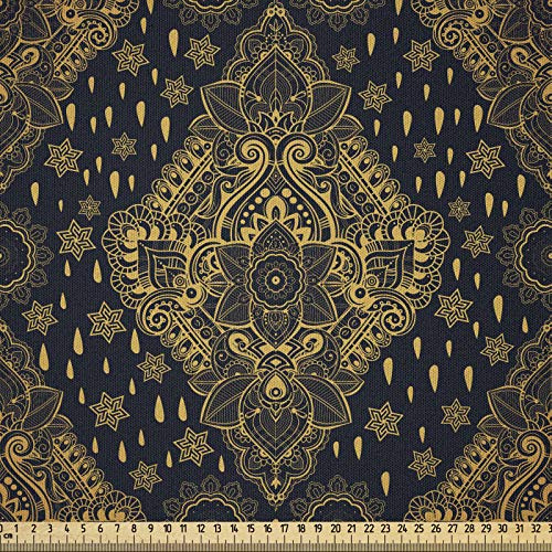 ABAKUHAUS Mandala Stoff als Meterware, Boho Paisley Folklore, Microfaser Multi Zweck Dekostoff für Kunsthandwerke, 3M (230x300cm),Koksgraue und Senf