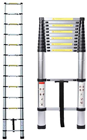 Scala telescopica da 5 m, in alluminio, leggera, capacità massima di carico 150 kg, facile da trasportare, altezza media, perfetta per casa, pittura, muri e manutenzione
