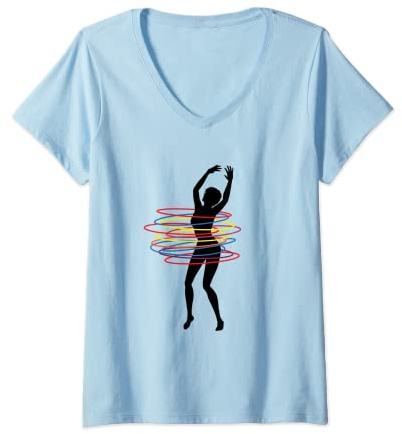 Damen Hula Hooping Tanz Reifen Sport Fitness Hullern Hoop T-Shirt mit V-Ausschnitt
