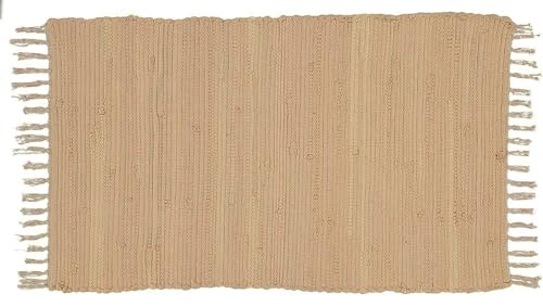 Alfombra Jarapa Beige Crema Natural, Estilo Hindu, 100% Algodon con Flecos, Medida 60x40 [7351102-3]