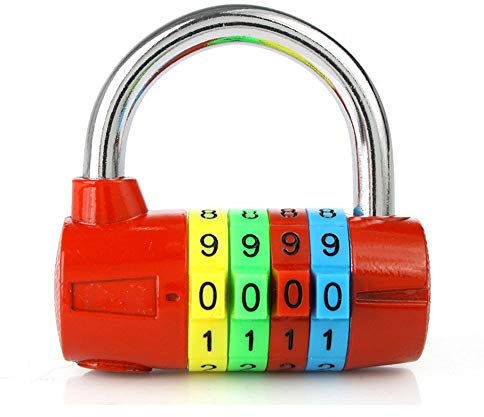 4-Digit Combination Padlock, Colourful Dials Security Password Lock for Gym, School, Employee Locker Travel Suitcase