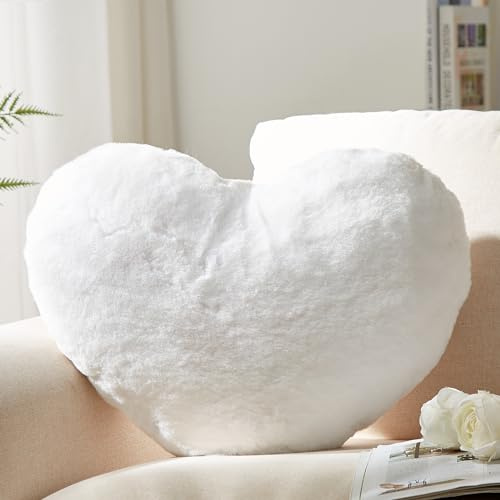 YRXRUS Heart Pillow, White Heart Pillows for Valentine's Day, Love Pillow Gifts, 14X17 Inch Large Heart Shaped Pillows, Faux Rabbit Fur Coquette Room Decor Throw Pillows, Living, Bedroom