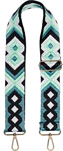 styleBREAKER Taschen Schulterriemen Handyband Ethno, Mint-Petrol-Schwarz | 5 cm breiter Wechselgurt aus weichem Stoff, Karabinerhaken für einfachen Austausch, stufenlos von 74 bis 134 cm anpassbar.