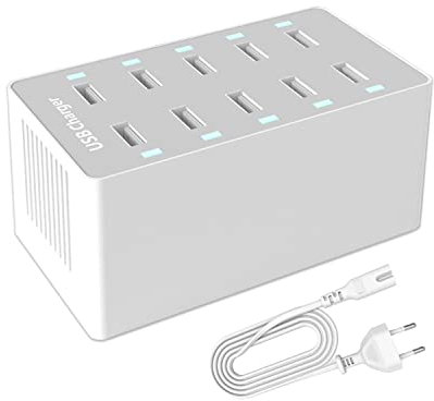 Anncay, USB-Mehrfach-Ladegerät, 10 Steckplätze je 50 W, mit intelligenter adaptiver Schnellladetechnik, geeignet für iPhone 11/12/13/Samsung S22/S21/Xiaomi/HUAWEI/OnePlus usw.