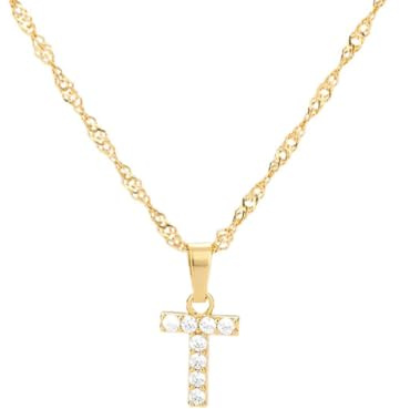 FPEAOB Buchstaben Kette Personalisierte Halskette mit Initial Buchstaben Anhänger Alphabet A-Z Buchstabenkette Damen Gold Kette Namenskette Geschenk für Frauen Weihnachten Geburtstag Valentinstag (T)