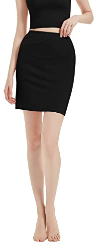 Micoden kjol under klänning dam kjol underkläder osynlig halvkjol elastisk kjol medellång petticoat elegant för bröllop flicka, svart, 34/36