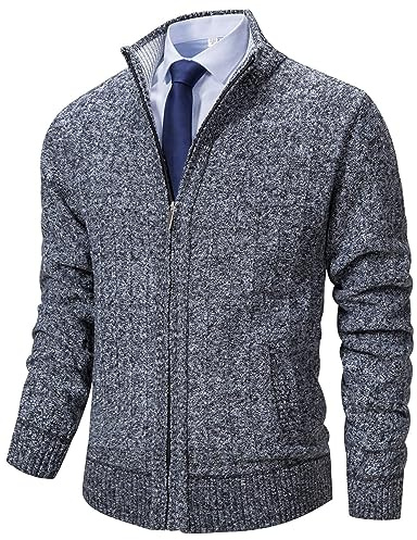 Neecan Men's Cardigan Sweaters Full Zip Up Stand Collar Slim Fit Casual Knitted Sweater with 2 Front Pockets 3/Dark Grey Medium