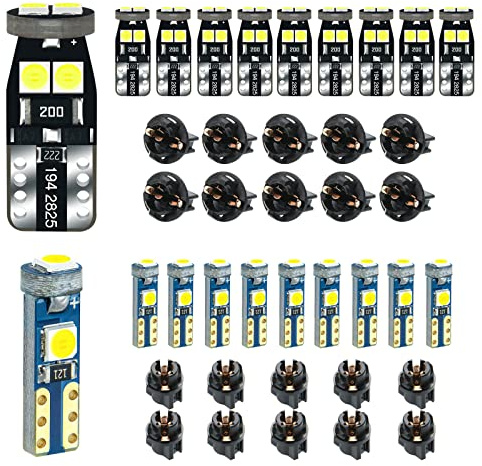 12V White T5 37 74 73 2723 2721 T10 158 168 194 2825 with Socket Instrument Cluster Light LED Bulb Replacement Dashboard Panel Gauge Indicator Lamp PC74 PC37 PC118 PC168 PC175 PC194 PC195 PC160 PC161