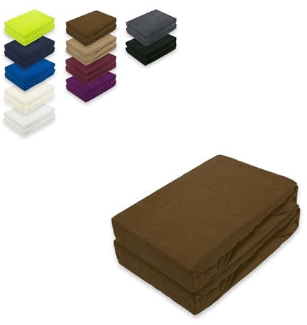 EXKLUSIV HEIMTEXTIL Frottee Spannbettlaken Doppelpack 90-100 x 200 cm 80% Baumwolle, 20% Polyester Öko - Tex Zertifiziert, Markenqualität, Matratzenhöhe bis 25 cm, Schokobraun